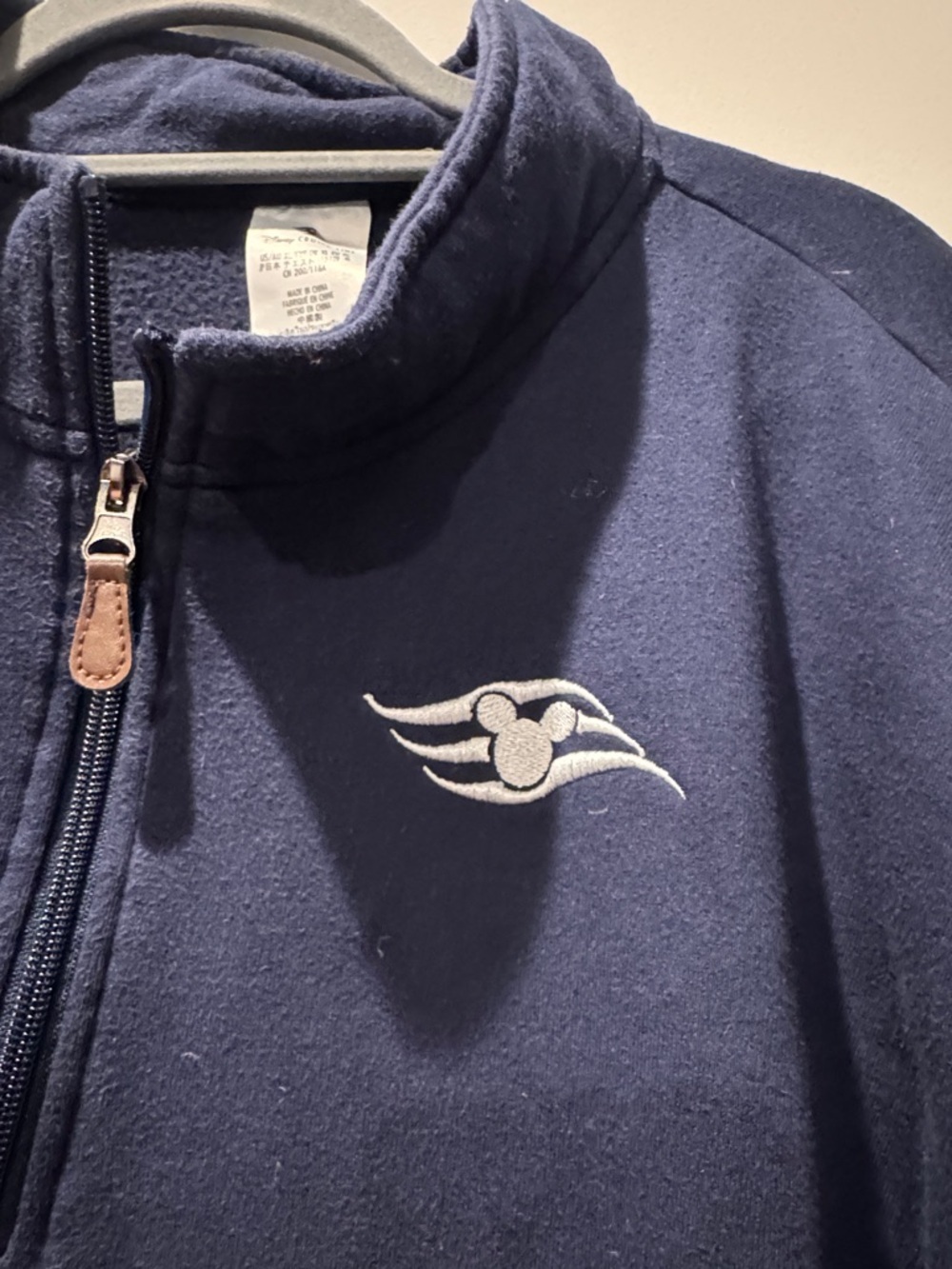 Disney Cruise Line Navy Half-Zip Sweater with White Stripes and logo with pocket - Picture 3 of 7